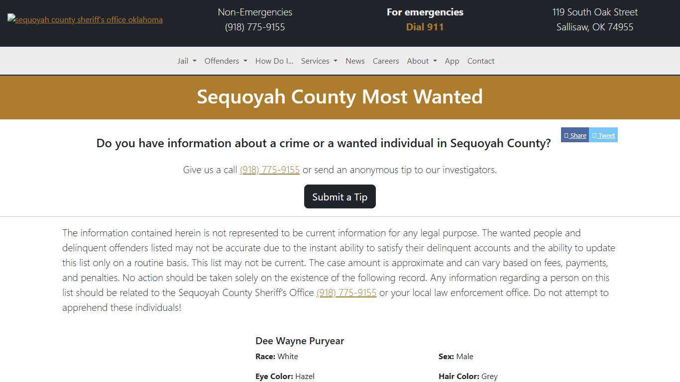 Most Wanted Sequoyah County Sheriff's Office
