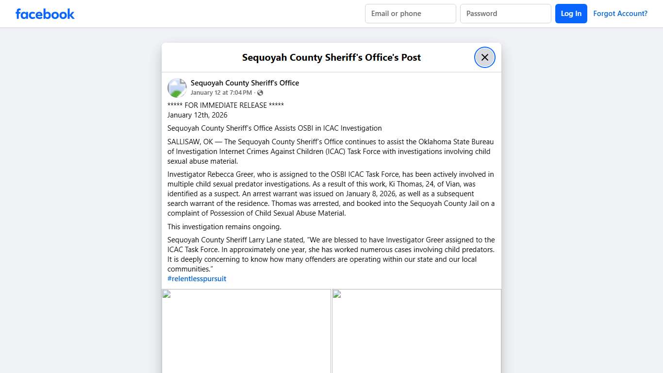 ***** FOR IMMEDIATE... - Sequoyah County Sheriff's Office Facebook